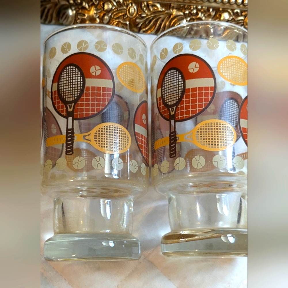 Vintage  Set of Rare Libbey Tennis pedestal Glasses